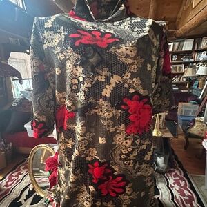 Stretch Black and Red Floral top - Susan  Lawrence